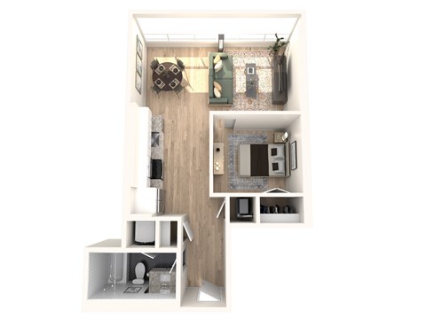 Floor plan for 1 bed, 1 bath, 621 sqft